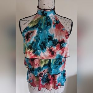 A. BEYER NWT Mock Multi Color Floral 3 Tier Sleeveless Blouse Top Size Small